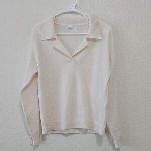 NAADAM Women's Soft V-Neck Sweater in Light Cream M